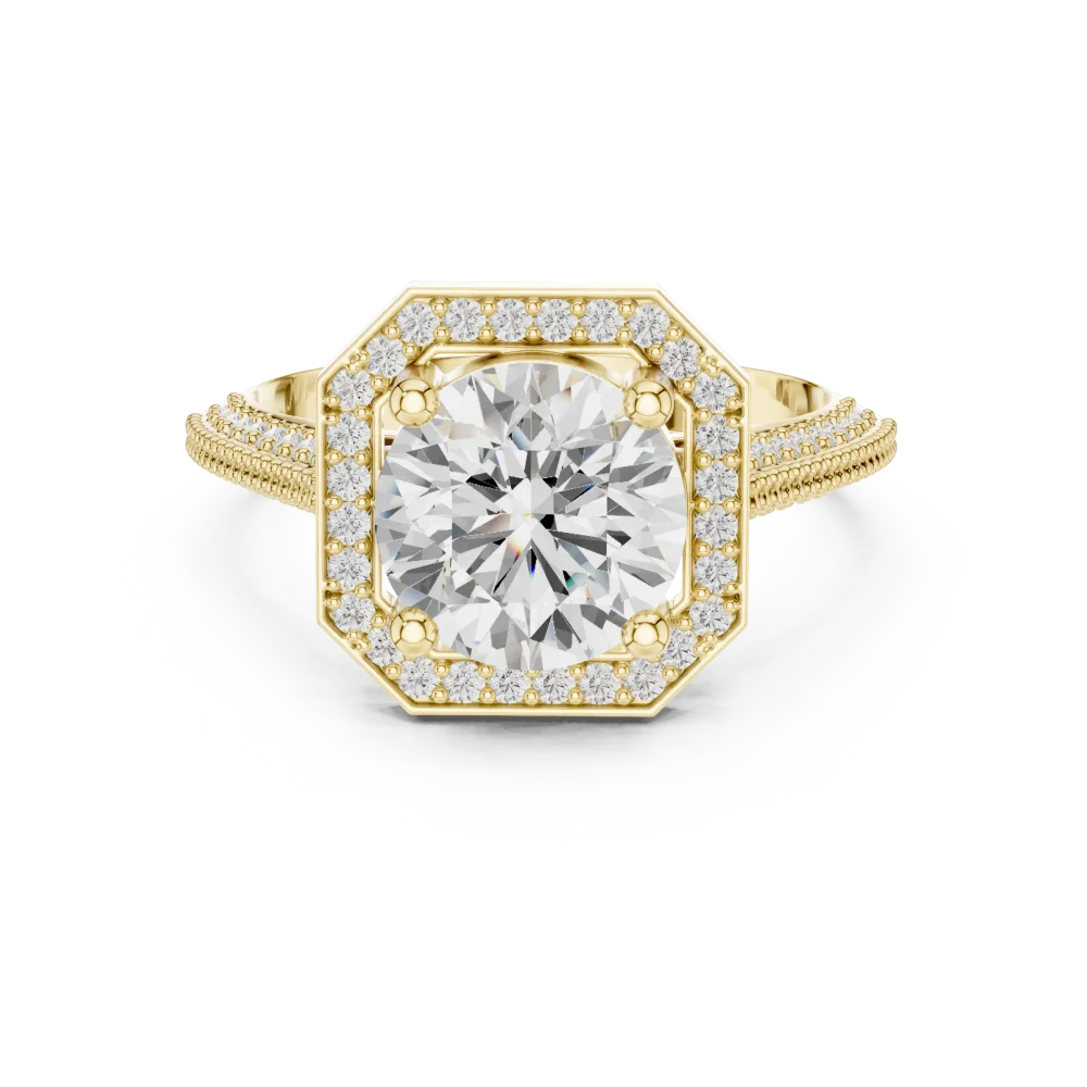 Luminary Round Brilliant Geometric Halo Solitaire Ring - Image 2