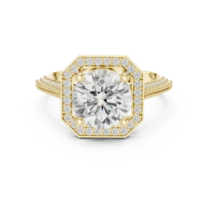 Luminary Round Brilliant Geometric Halo Solitaire Ring - Image 2