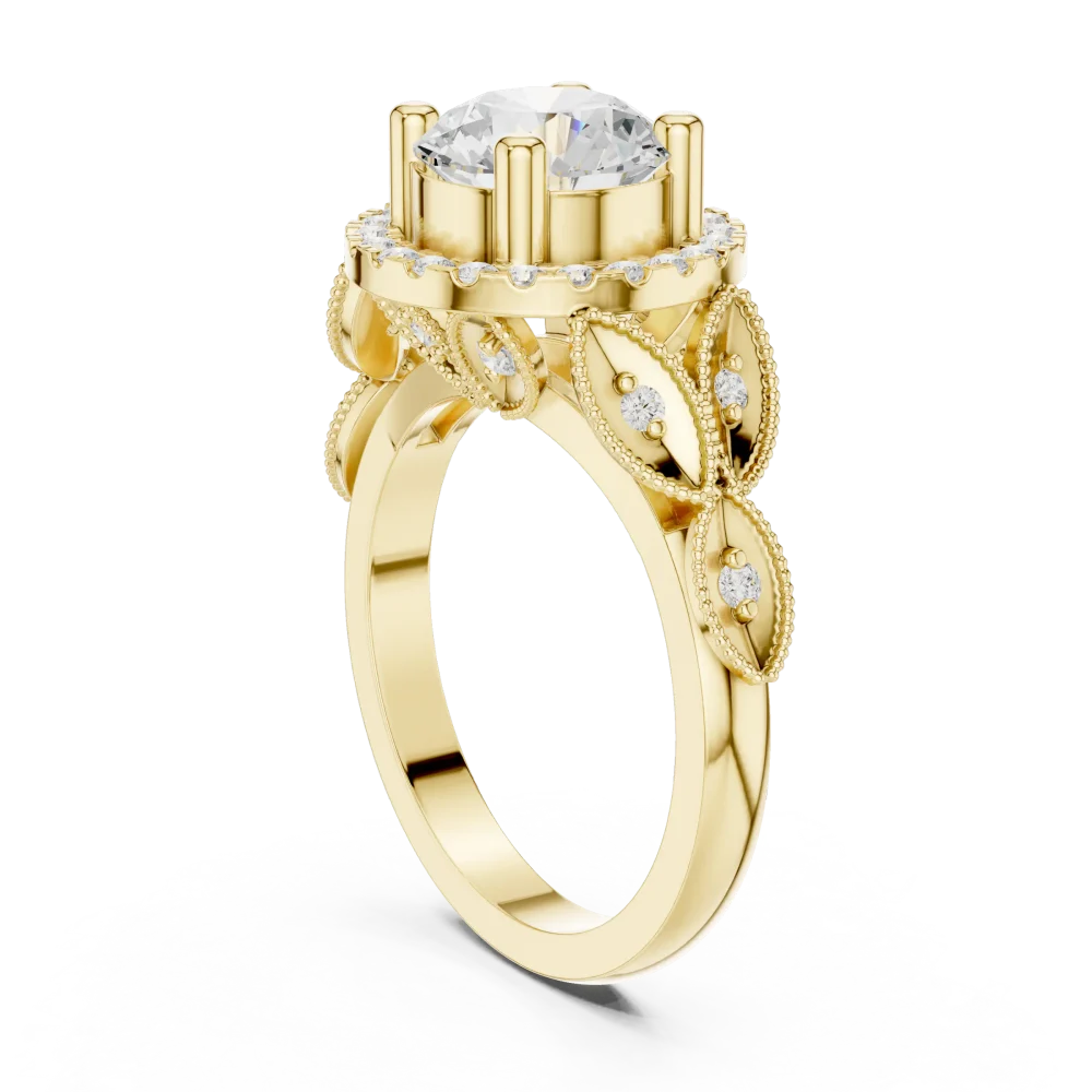 Ethereal Round Brilliant Cut Floral Halo Solitaire Ring - Image 3