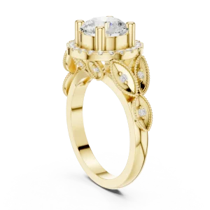 Ethereal Round Brilliant Cut Floral Halo Solitaire Ring - Image 3