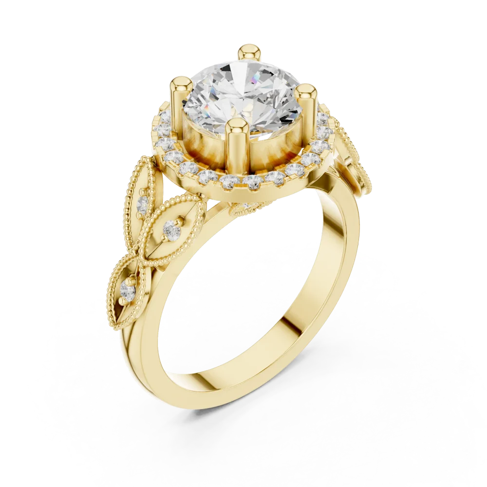 Embrace timeless elegance with this floral halo Solitaire ring. Featuring a brilliant-cut DIAMEUR diamond, it is a sustainable masterpiece. Shop now.