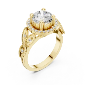Ethereal Round Brilliant Cut Floral Halo Solitaire Ring