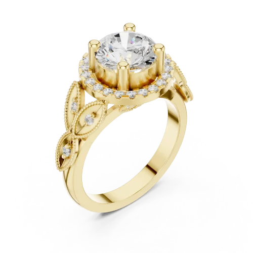 Ethereal Round Brilliant Cut Floral Halo Solitaire Ring