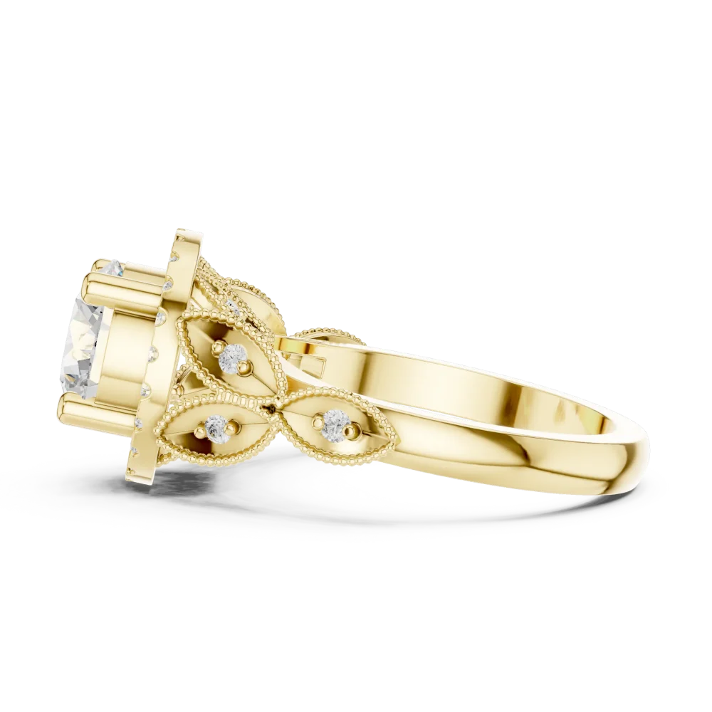 Ethereal Round Brilliant Cut Floral Halo Solitaire Ring - Image 4