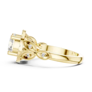 Ethereal Round Brilliant Cut Floral Halo Solitaire Ring - Image 4