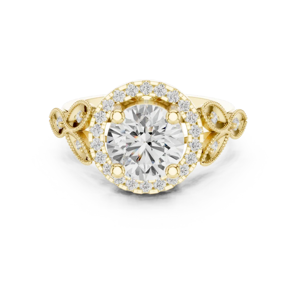 Ethereal Round Brilliant Cut Floral Halo Solitaire Ring - Image 2