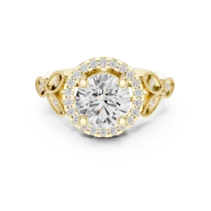 Ethereal Round Brilliant Cut Floral Halo Solitaire Ring - Image 2