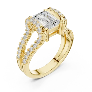 Ethereal Emerald Cut Solitaire Archway Split-Shank Ring