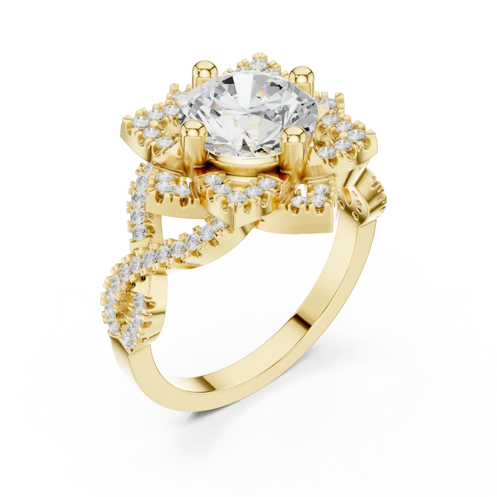 Experience eternal radiance with our Round Floral Halo Solitaire Ring. Featuring premium DIAMEUR lab-grown diamonds, elevate your style today.
