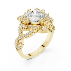 Luminary Round Brilliant Floral Halo Solitaire Ring
