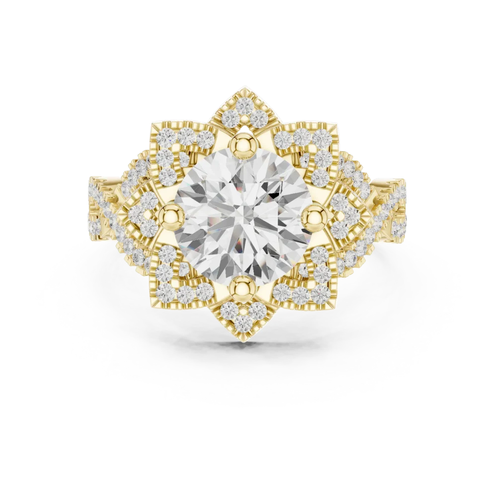 Luminary Round Brilliant Floral Halo Solitaire Ring - Image 2