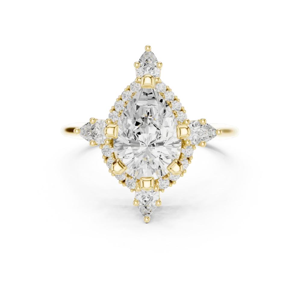 Luminary Pear Solitaire Architectural Halo Engagement Ring - Image 2