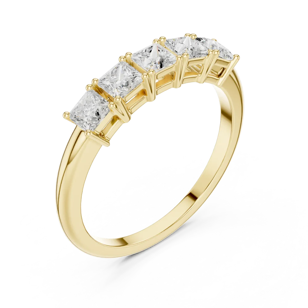 Discover the radiant brilliance of this linear five-stone band, featuring princess-cut DIAMEUR diamonds. A modern classic for your collection—shop now.