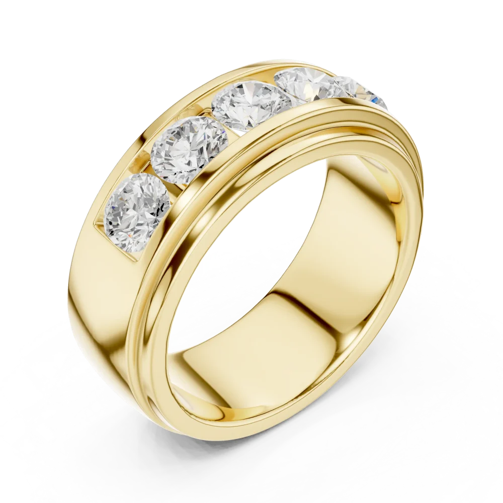 Discover the elegance of our channel-set band, featuring five brilliant-cut DIAMEUR diamonds. A modern classic for everyday luxury. Shop now.