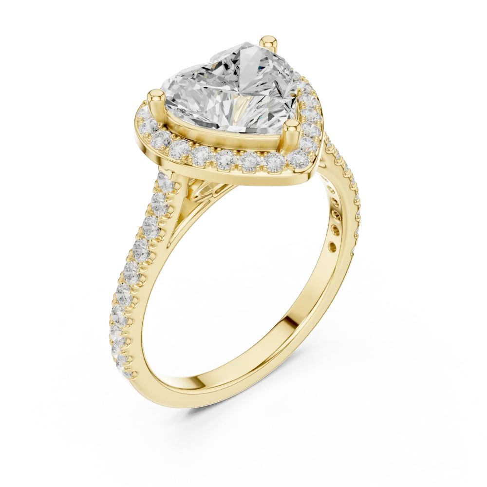 Discover the romantic elegance of this heart-cut Solitaire halo ring. Handcrafted with DIAMEUR diamonds for timeless brilliance. Shop this modern classic.