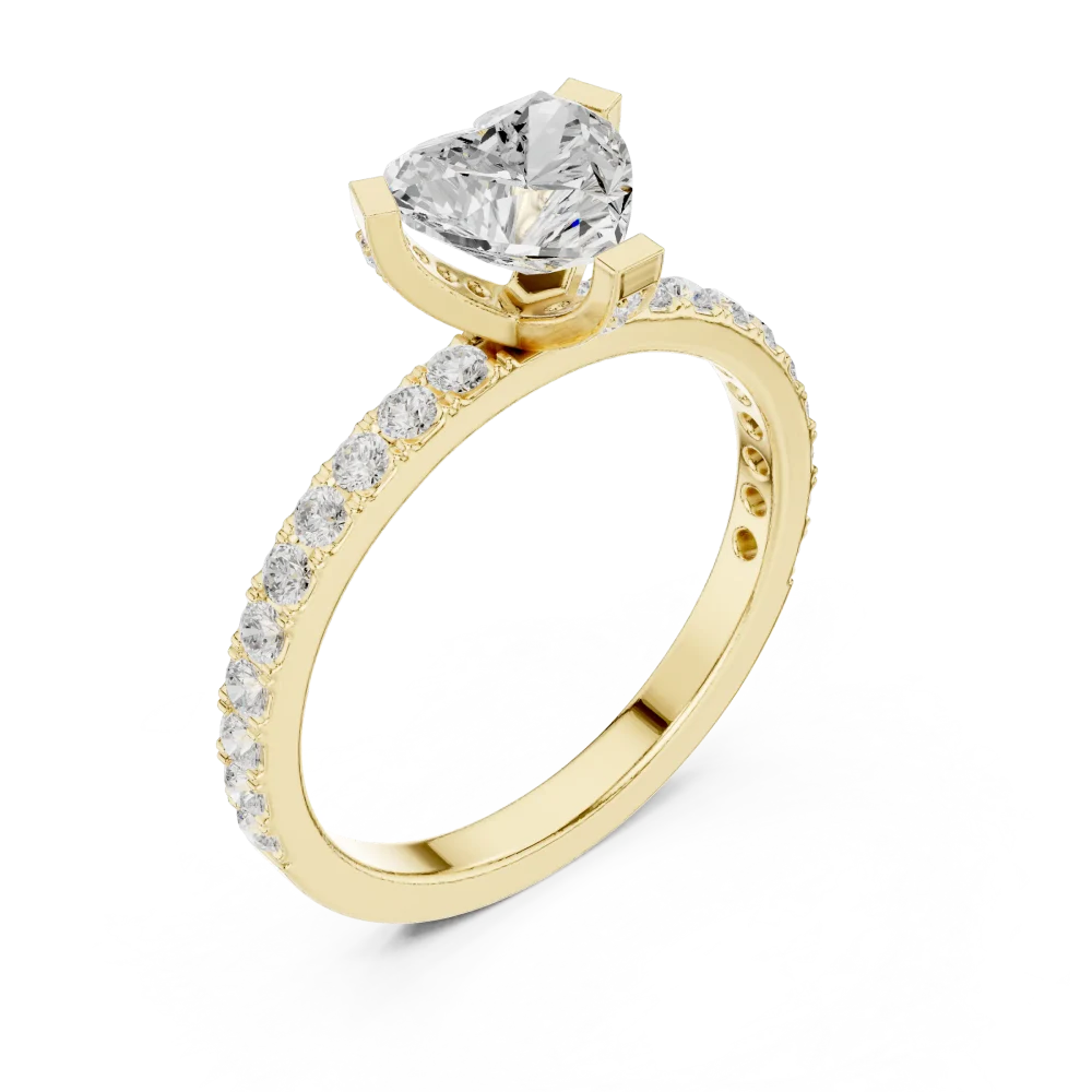 Discover the Ethereal Heart Accent Ring, featuring a radiant heart-cut DIAMEUR diamond. Elevate your collection with this modern, sustainable luxury.