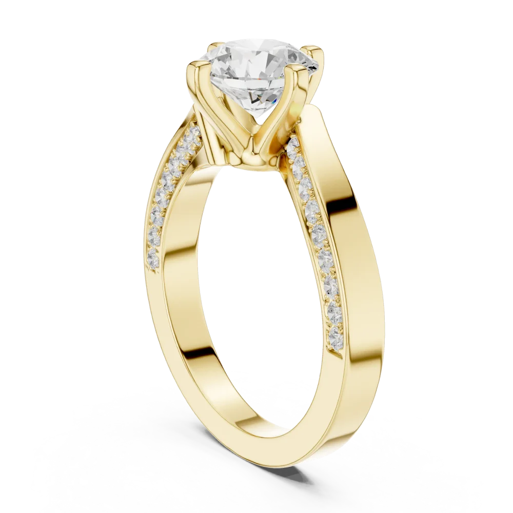 Essence Round Brilliant Pavé-Set Solitaire Engagement Ring - Image 3