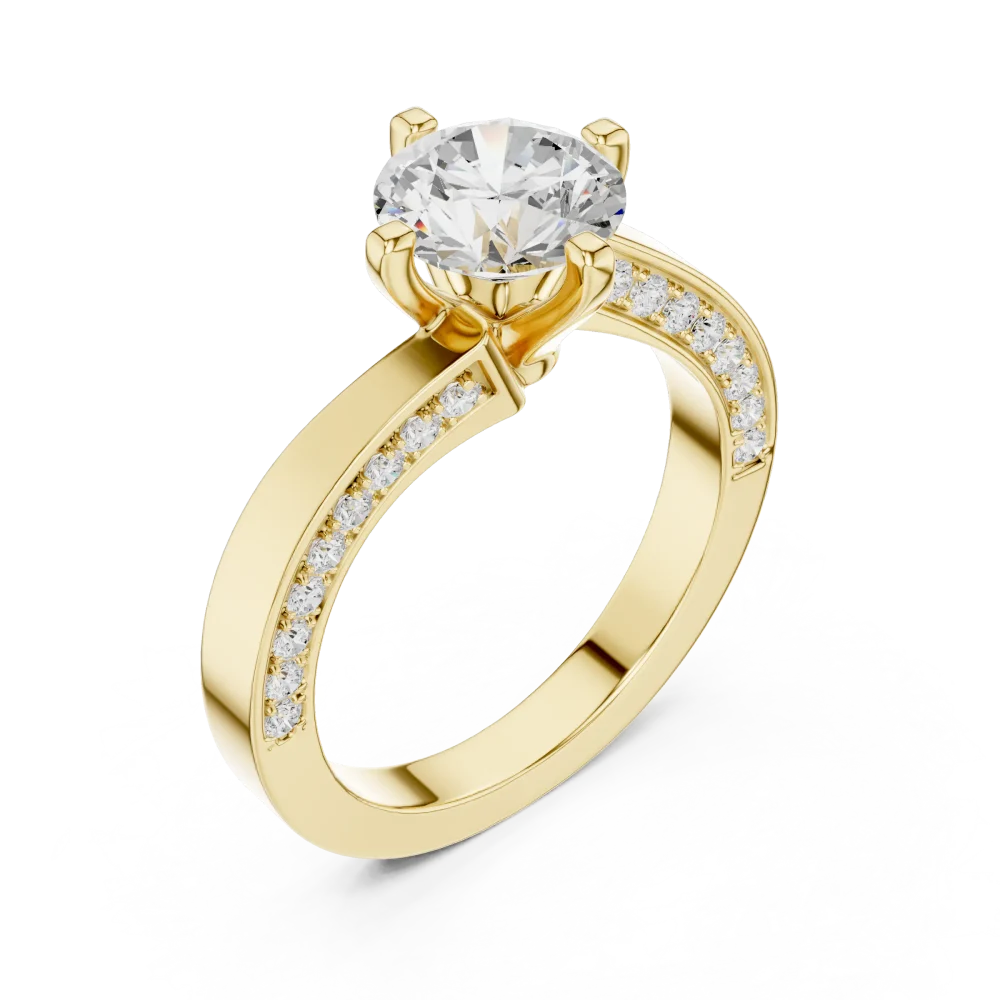 Experience timeless elegance with our round brilliant Solitaire ring, featuring a dazzling DIAMEUR diamond and pavé accents. Discover yours today.