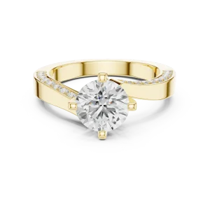 Essence Round Brilliant Pavé-Set Solitaire Engagement Ring - Image 2