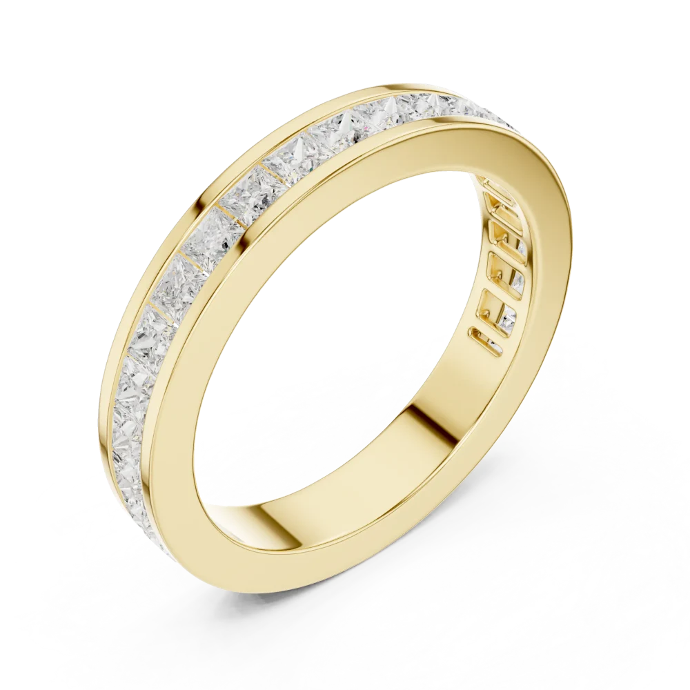 Discover the radiant beauty of our channel-set band, featuring sparkling DIAMEUR diamonds in a seamless design. Elevate your everyday style today.