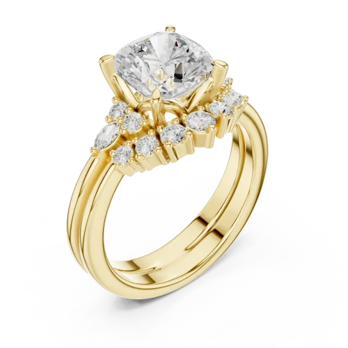 Radiant Cushion and Marquise Cluster Accent Ring