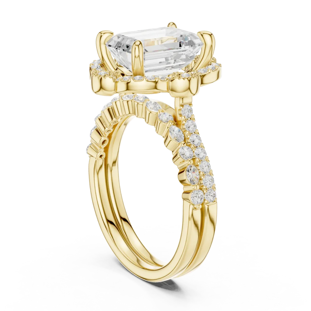 Ethereal Emerald Cut Solitaire Halo Engagement Ring - Image 3