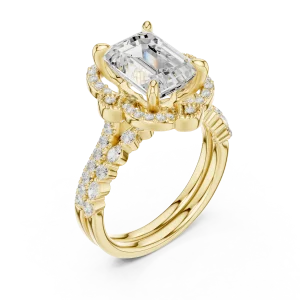 Ethereal Emerald Cut Solitaire Halo Engagement Ring