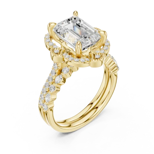 Ethereal Emerald Cut Solitaire Halo Engagement Ring