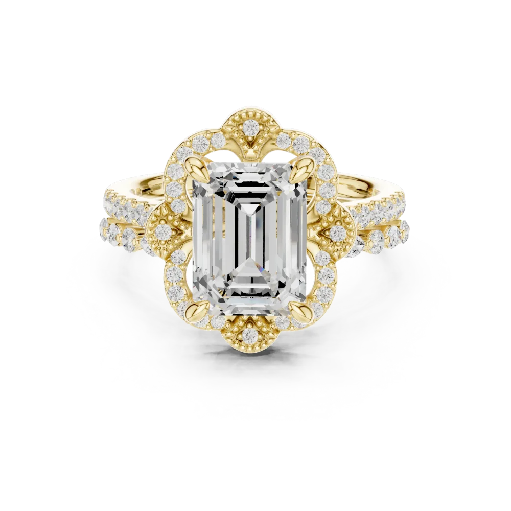 Ethereal Emerald Cut Solitaire Halo Engagement Ring - Image 2