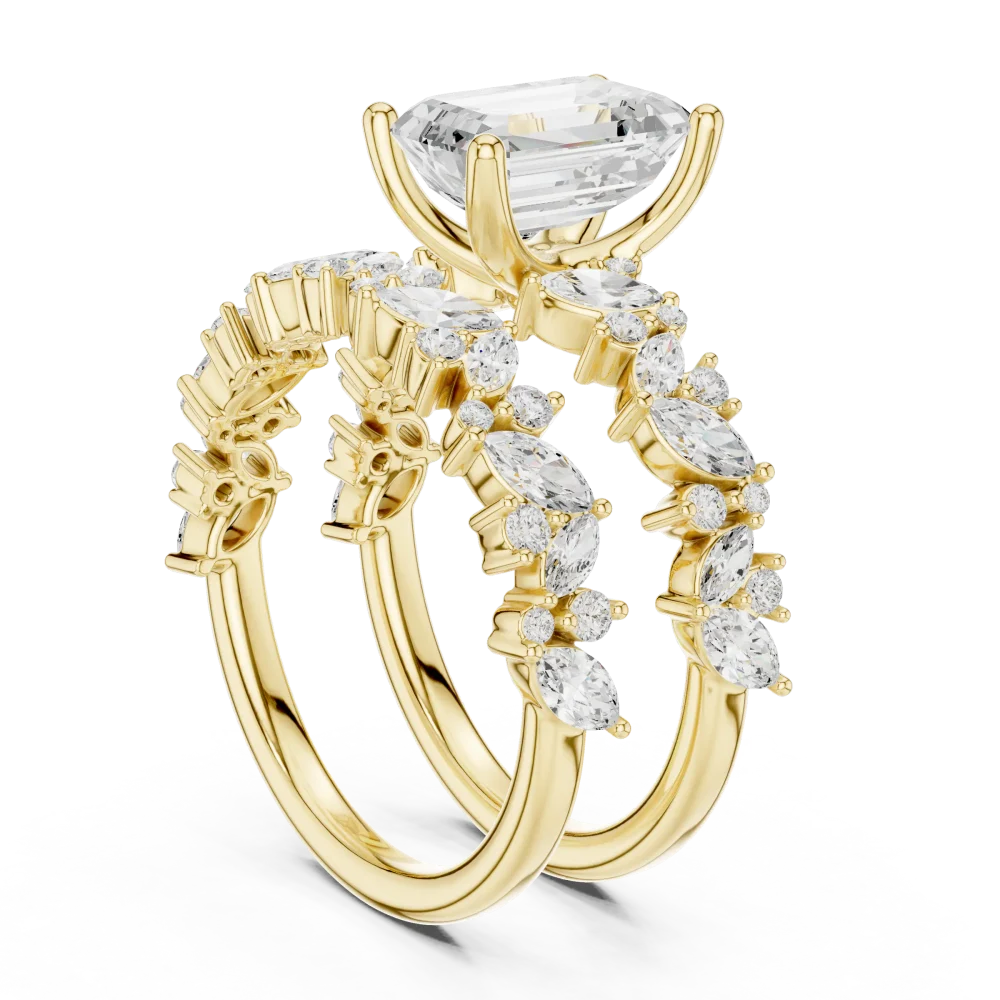 Ethereal Emerald Cut Solitaire Ring with Marquise Accents - Image 3