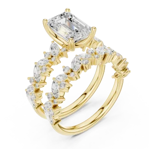 Ethereal Emerald Cut Solitaire Ring with Marquise Accents