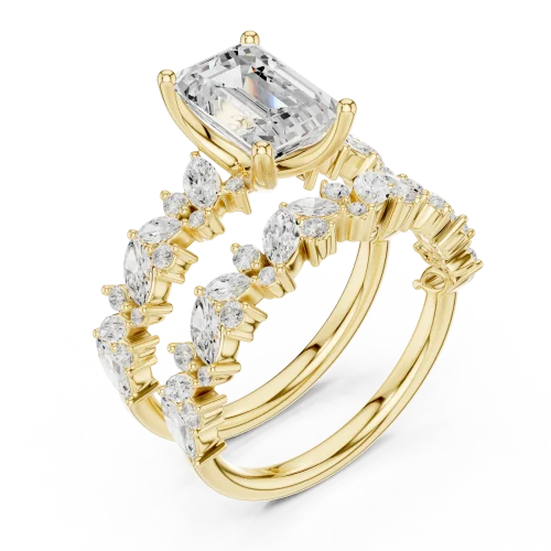Ethereal Emerald Cut Solitaire Ring with Marquise Accents