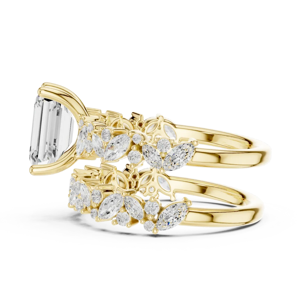 Ethereal Emerald Cut Solitaire Ring with Marquise Accents - Image 4