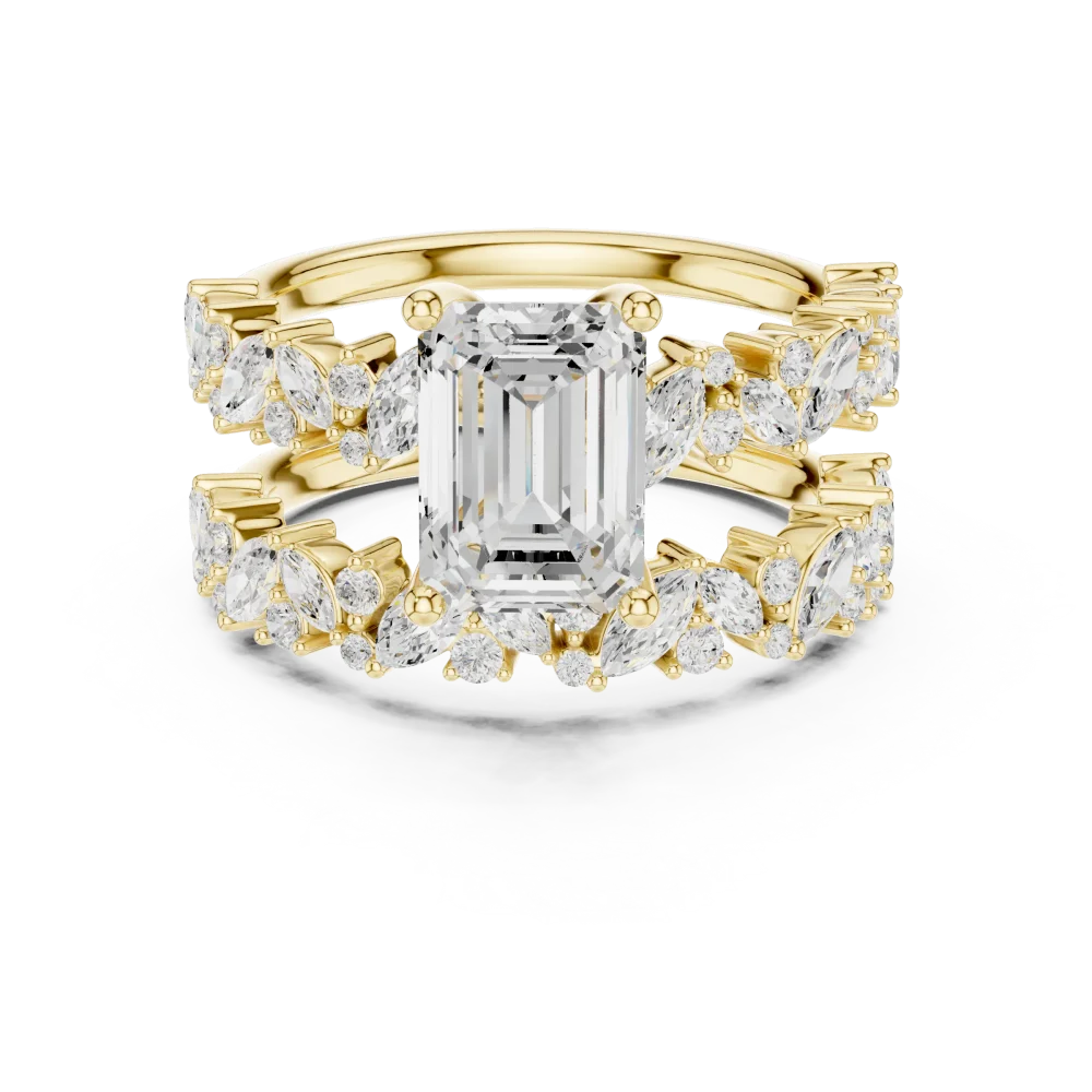 Ethereal Emerald Cut Solitaire Ring with Marquise Accents - Image 2