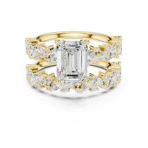 Ethereal Emerald Cut Solitaire Ring with Marquise Accents - Image 2