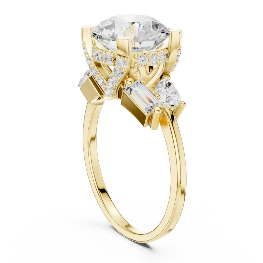 Luminary Round Solitaire Ring with Pear and Baguette Accents - Image 3