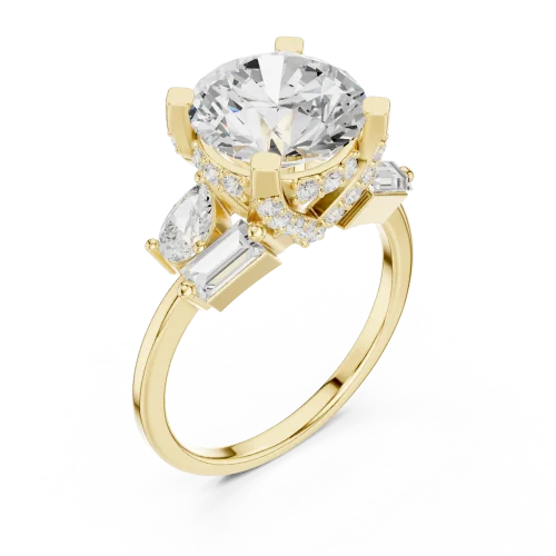 Luminary Round Solitaire Ring with Pear and Baguette Accents