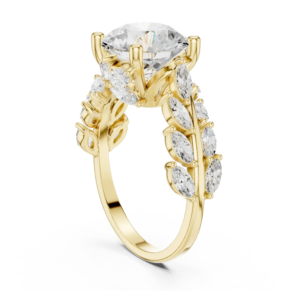 Ethereal Round Brilliant Solitaire Marquise Leaf Ring - Image 3