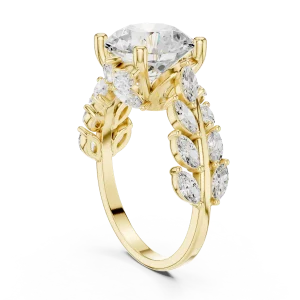 Ethereal Round Brilliant Solitaire Marquise Leaf Ring - Image 3