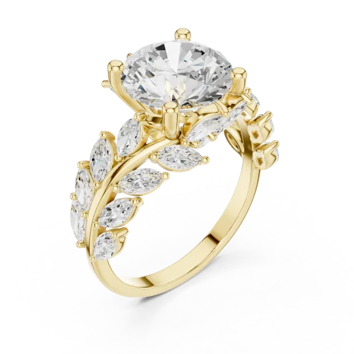 Ethereal Round Brilliant Solitaire Marquise Leaf Ring