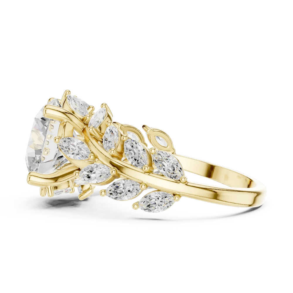 Ethereal Round Brilliant Solitaire Marquise Leaf Ring - Image 4