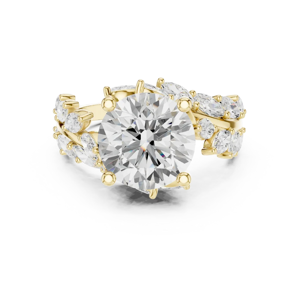 Ethereal Round Brilliant Solitaire Marquise Leaf Ring - Image 2