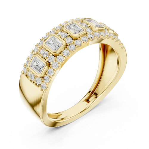 Symmetry Emerald and Round Pavé Geometric Band