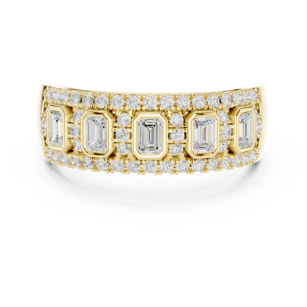 Symmetry Emerald and Round Pavé Geometric Band - Image 2
