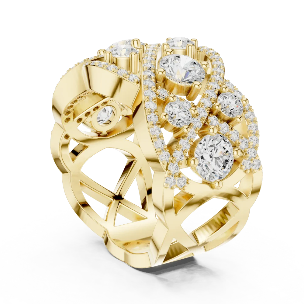 Luminary Round Brilliant Pavé-Set Architectural Ring - Image 3