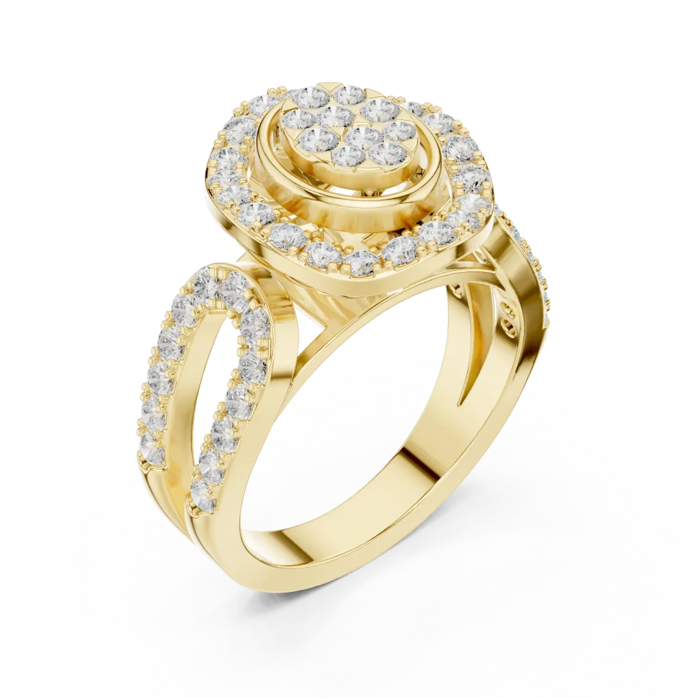 Experience the brilliant radiance of our architectural cluster ring, featuring ethically sourced DIAMEUR lab-grown diamonds. Elevate your style today.