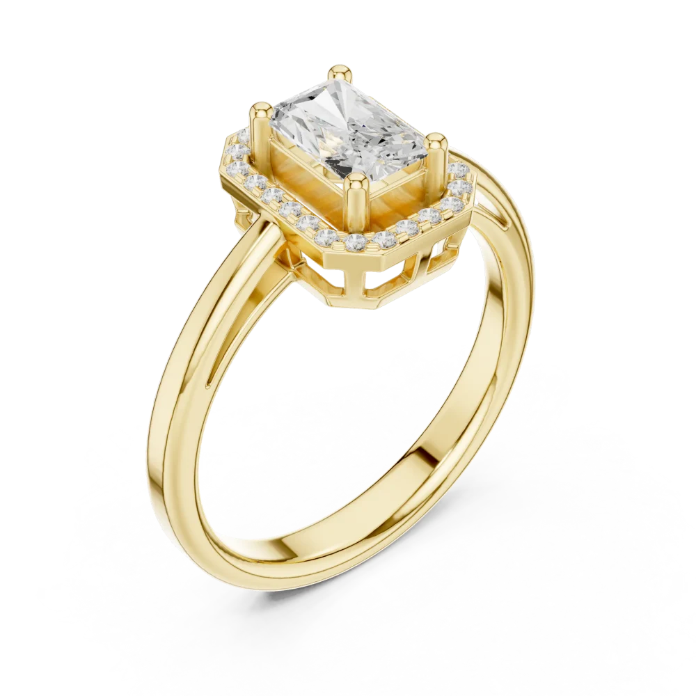 Discover our radiant Emerald Cut Solitaire Ring, a sustainable luxury masterpiece featuring high-quality DIAMEUR diamonds. Elevate your style today.