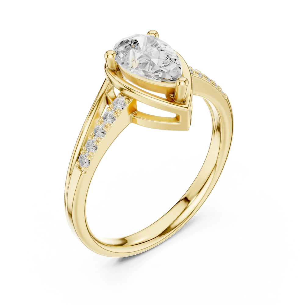 Discover the brilliance of our pear-cut Solitaire ring, featuring shimmering pavé accents. Elevate your collection with this sustainable DIAMEUR masterpiece.