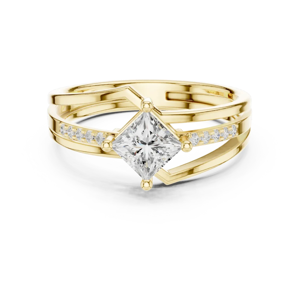 Architectural Princess Solitaire Split-Shank Diamond Ring - Image 2