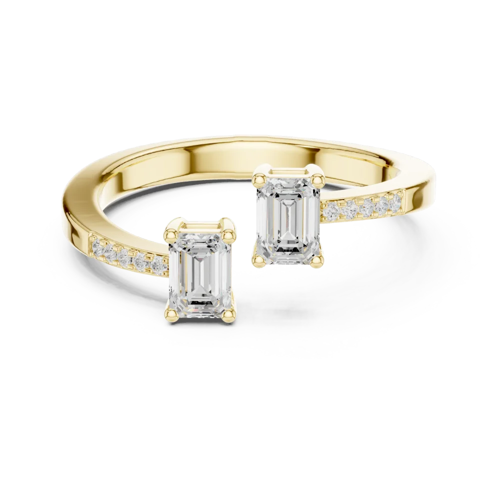 Symmetry Emerald Cut Solitaire Bypass Statement Ring - Image 2